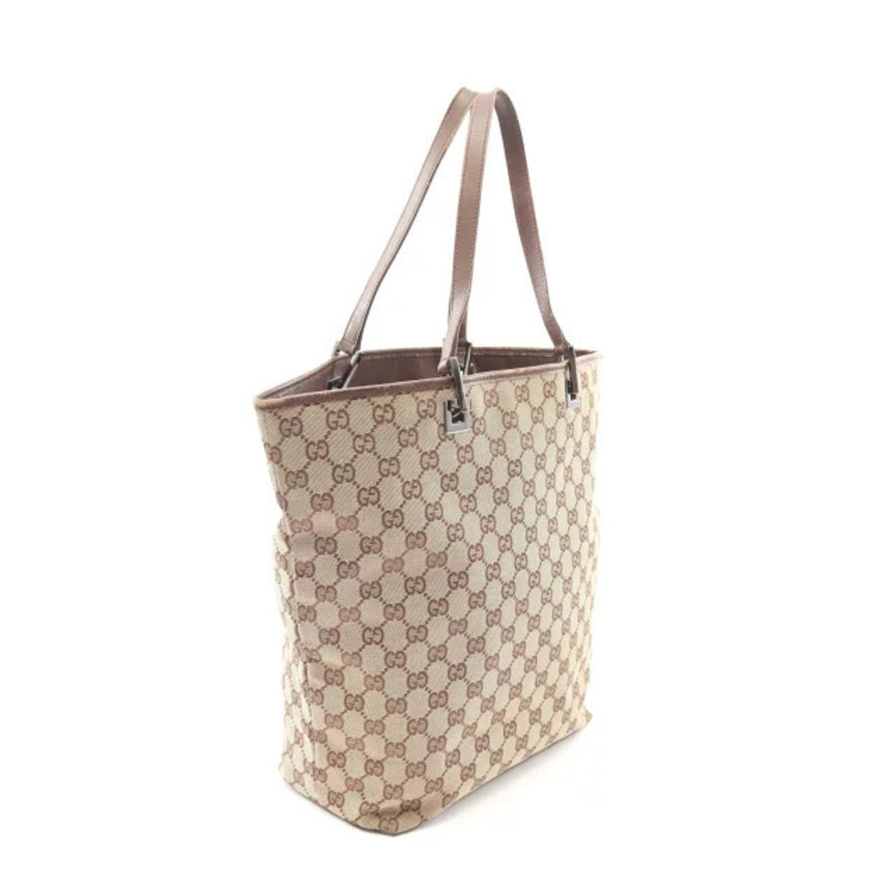 Gucci Bag Brown Tote GG Leather Canvas Beige Brown Tan